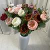 Ramo de rosas Austin de 3 cabezas de tela cepillada, decoración del hogar, flores falsas, exhibición de mesa, flores artificiales al por mayor