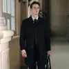 Outono e Inverno 2025 Nova Peça Externa de Lã Pura com Lapela Masculina Cor Pura Solta Casual Peça Externa de Lã Dupla Face com Bolsos