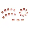 Unhas Curtas Usáveis Cor Simples Gelo Saltitante Vermelho-Marrom Translúcido Manicure Gradiente Clareamento Unhas Elegantes 24 Peças