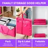 Bolsa de almacenamiento para mudanza de tamaño grande, color rosa, con asas y cremallera, para guardar ropa y ropa de cama, bolsa organizadora