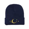 Gorro Moda Europeia e Americana Versátil Chapéu de Lã Gorro Chapéu Alto Estrela Lua Bordado Chapéu de Tricô Touca Puxar para Homens e Mulheres