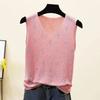 2023 Chal de Seda Brillante sin Mangas para Mujer, Ropa Exterior Nueva de Primavera y Verano, Cuello en V, Holgado, Industria Pesada, Diamante Caliente, Tirantes, Top de Punto