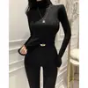 Ropa de Mujer de Comercio Exterior--Moda Femenina Coreana Invierno 2023 Ajustado Color Sólido Cuello Alto Versátil Ropa de Trabajo Manga Larga Casual Top Corto