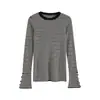 Lang* Pedido2026 Inverno Novo Simples Slim Fit Suéter de Tricô Listrado Versátil Casual Camisa Básica para Mulheres