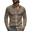 Camisa de Hombre a Cuadros y Rayas Primavera Un Botón Diseño de Solapa 2025 Ligera Corte Holgado Moda