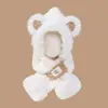 Nuevo Estilo Conjunto de Gorro y Bufanda de Oso con Forro de Felpa, A Prueba de Frío y Mantiene el Calor, Gorro Grueso de Felpa para Ciclismo, Gorro Protector de Orejas, Lindo y Resistente al Frío