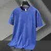 Camiseta Masculina de Algodão Pesado 260g Lavada Tingida com Cera Vintage Cor Sólida Manga Curta Solta Moderna Retrô Ombro Caído Gola Redonda
