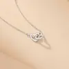 Collar de doble anillo con forma de corazón de plata de ley S925 para mujer, lujo ligero, nicho, alta calidad, cierre de corazón, cadena para la clavícula con forma de corazón, versátil, moda