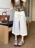 Foto Real Jeans Retrô Americano High Street Feminino Verão Novo Senso de Design Cintura Alta Perna Reta Larga Calças Capri Calças de Comprimento Médio
