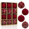 Bolas Rojas de Terciopelo Navideñas de 6 cm Transfronterizas, Bolas Decorativas, Adornos para Árbol de Navidad, Bolas Colgantes para Decoración de Escena Festiva, Set de Caja de Regalo