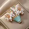 Nova Broche de Flor Esmaltada Moda Cesta de Flores Pinos Acessório de Personalidade Vintage em Estoque Atacado