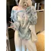 Camiseta Feminina Shanlida Dihan Estilo Coreano Ins Estampa de Laço Manga Longa Proteção Solar Verão Fina Senso de Design Nicho Especial