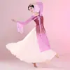 Nuevo Estilo Hanfu Ajustado Clásico Vestido Fluido de Danza para Mujer, Hanfu con Cinturilla Alta hasta el Pecho, Vestido Chino de Práctica con Largas Cintas Fluidas, Vestido de Gasa Estilo Han y Tang
