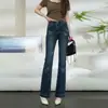 Calça jeans flare jacquard vintage personalizada para mulheres, nova calça bootcut de cintura alta slim fit para primavera/outono 2026