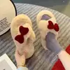 Chinelos Maomao com Laço Estilo Fada Roupa Feminina High-end Outono e Inverno 2024 Dormitório Estudantil Escritório Chinelos de Algodão