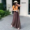Verão 2026 Novo Estilo Coreano Versátil Cintura Alta Emagrecedor Cordão Elástico na Cintura Calça Saia de Linho Moda Calças Casuais
