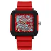 Reloj para Hombre Iridiscente Cuadrado Hueco de Moda Láser Fuente de Fábrica Comercio Exterior Casual de Gama Alta Reloj de Cuarzo de Silicona