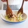 Conjunto de 3 Peças Tigela de Salada, Colher de Salada, Garfo em Madeira de Acácia Estilo Japonês para Atacado em Estoque, Louça Espessa para Restaurante com Gravação de Logo