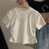 Camiseta de algodón de manga corta para niña estilo coreano, nuevo modelo de verano 2026, camiseta infantil elegante y moderna con diseño único de cadena