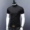 Camiseta de Hombre de Manga Corta con Cuello Semi Alto Estilo Nuevo 2026, Delgada Tipo Seda para Verano, Camiseta Interior de Manga Corta con Cuello Medio de Moda