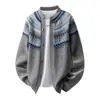 Suéter de tricô Fair Isle, cardigã de casal masculino e feminino, gola redonda, estilo vintage, outono/inverno, atacado de uma fábrica transfronteiriça