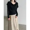 Conjunto de dos piezas de suéter de punto con diseño de cuello chal LUXI para mujer, mezcla de lana de otoño, suéter de capas de nicho ss1097