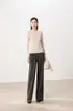 Top térmico de corte ajustado con cuello redondo para mujer, mezcla de lana y seda de alta gama, colección Otoño/Invierno 2026, color liso, amigable con la piel