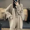 100% Lana Pura Otoño e Invierno 2026 Nuevo Cardigan de Punto para Mujer Estilo Holgado y Relajado Cuello en V Color Sólido Chal