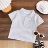 Roupa Infantil Transfronteiriça Camisa Polo Lisa de Manga Curta para Meninos e Meninas Camiseta de Verão com Gola de Renda Blusa Top Feminina