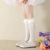2503 Meias Femininas Primavera e Verão Finas Renda Laço Lolita Cano Médio Estilo Ballet Estilo Coreano Meias para Pés de Menina