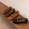 Sapatos de Salto Alto Únicos Estilo Coreano Estampa de Leopardo Nicho com Tira Cruzada Bico Quadrado Sapatos Mary Jane para Mulheres, Sapatilhas Baixas Planas para Mulheres