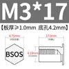 Poste de tuerca remache de acero inoxidable para agujero ciego BSOS-M3, agujero inferior 4.2, remache hexagonal de cabeza plana para chapa metálica