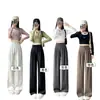 Calça de terno cinza feminina, novo estilo de outono, cintura alta, corte reto, modelagem que afina, calça casual, versão estreita, calça de perna larga fluida, comprimento até o chão