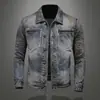 Jaqueta Jeans Vintage Desgastada para Motociclista Masculino, Estilo Coreano Slim Tendência Estilosa Jaqueta de Trabalho para Homem, Peça Superior para Primavera e Outono