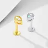 Piercing Rosqueado de Prata S925 com Opala e Cabeça Plana, Tarraxa para Osso da Orelha, Brincos Geométricos de Gota de Água Levemente Luxuosos, Venda Quente Transfronteiriça Europeia e Americana