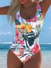 Traje de baño de una pieza estilo europeo y americano para verano 2027, cruzado, para mujer, estampado, de cintura alta, push-up, para vacaciones en la playa, sexy, importación de comercio exterior