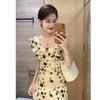 2025 Nueva Falda Larga Elegante Slim de Gama Alta Vestido Floral Romántico Francés de Manga Corta con Vuelo para Mujer Verano