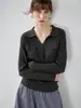 Suéter de Punto de Lana para Mujer con Cuello en V Estilo Minimalista Old Money, Nuevo Estilo Otoño con Doble Bolsillo, Top de Manga Larga de Color Sólido para Mujer