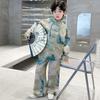 Roupa de Outono para Meninos com Estilo de Pintura a Tinta Chinesa, Nova Coleção Infantil 2025, Hanfu de Outono, Tendência de Performance Primavera e Outono