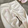 Jeans de Pierna Ancha Bordados de Gatito Tallas Grandes para Mujer, Estilo Verano, Talla Grande, Pantalones Rectos Holgados Estilo Americano