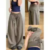 Pantalones Deportivos Casuales Color Verde Militar para Mujer, Nuevo Estilo Primavera y Otoño 2026, Estilo Petite de Cintura Alta Adelgazantes Holgados Relajados de Pierna Ancha