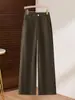 Calças de lã pantalona femininas inverno cintura alta moda calças retas justas 2026 novo estilo senhoras que cobrem a barriga slim casual