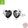 Pendientes de plata Ziyun con forma de corazón retro de circonita negra, estilo frío, con personalidad femenina, pendientes de plata de ley s925 con forma de estrella Awn