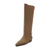 Botas longas simples de moda estilo britânico de 3 cm 2026 outono e inverno novas bico fino planas over-the-knee slip-on femininas
