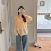 Cubrepiso de gasa a rayas estilo coreano, transpirable, relajado y casual, con escote asimétrico, mangas largas y corte holgado - un top perfecto para otoño y verano para mujer