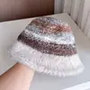 Sombrero de Pescador de Punto Rayado de Nuevo Color Otoño e Invierno para Mujer, Sombrero Cubo Engrosado de Felpa Cálido con Protección para los Oídos, Sombrero Cubeta Versátil