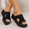 Chanclas de cuña transfronterizas para mujer 2025 Verano Nuevas de estilo hada Lentejuelas Suela gruesa Chanclas de playa 43