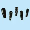 Manicura de Corazón de Diamante Negro Más Vendida Transfronteriza, Uñas Largas Portables de Moda y Geniales, Set de 24 Piezas de Parches para Uñas Postizas