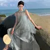 2024 Nuevo Estilo Chino Estilo Nacional Vestido de Cuello Falso de Dos Piezas Tie-Dye Vestido de Playa Vacaciones de Verano en la Costa Hada