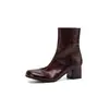 Botines cortos para mujer hechos de piel de plena flor, estilo ajustado, nueva colección de otoño, piel genuina, punta redonda, acabado pulido, tacón medio a grueso, cremallera lateral, botines cortos de piel genuina